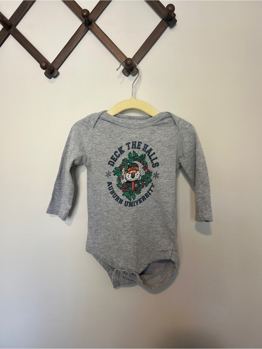 Garb Gray “Deck The Halls” Aubie Claus Long Sleeve Bodysuit